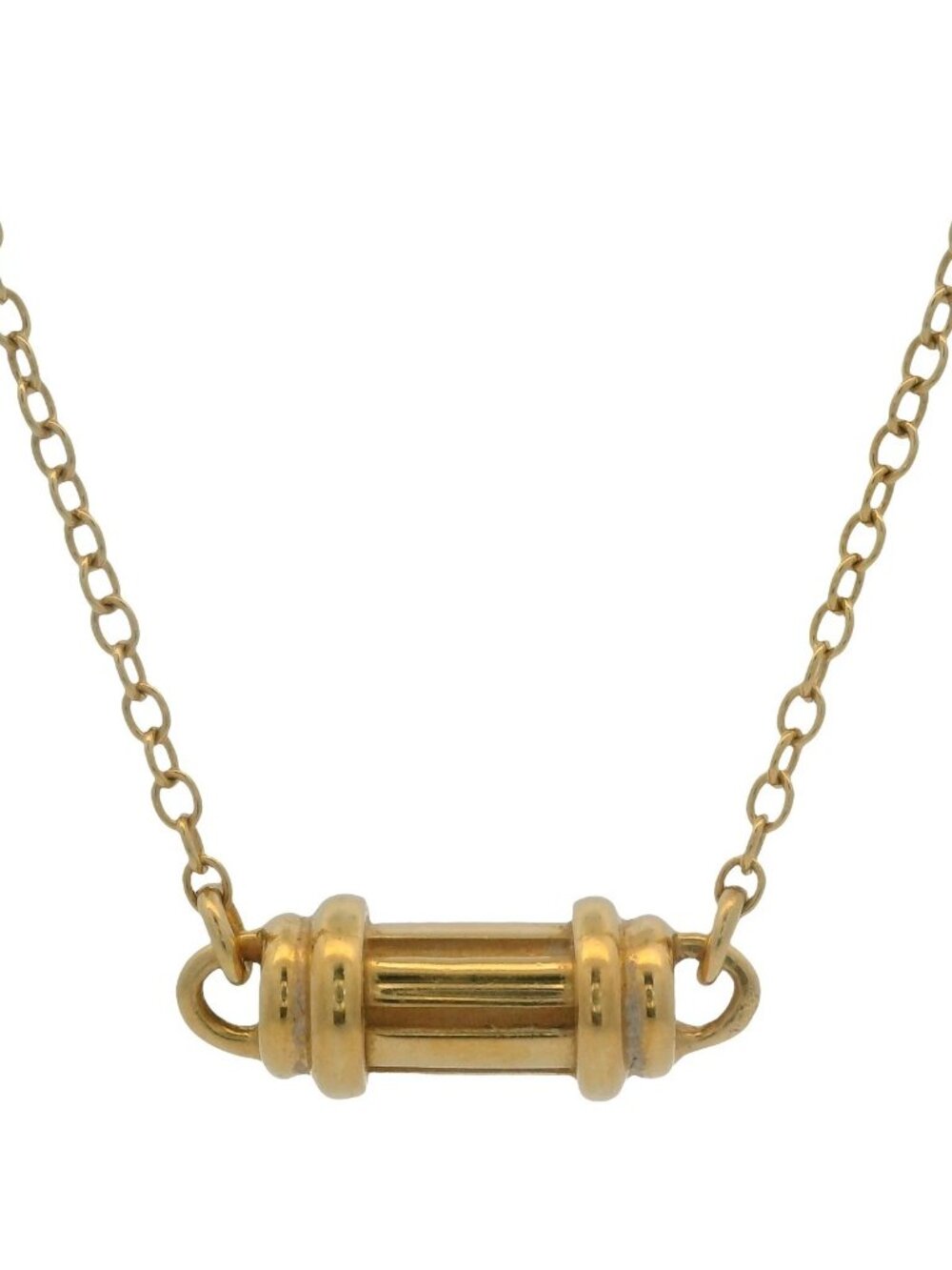 Retired Tiffany & Co 18kt Yellow Gold Fluted Column Barrel Pendant Necklace 16"